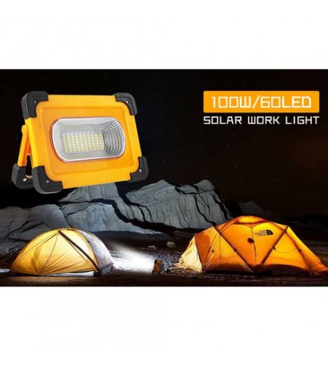 100W LED Flashlight Solar Energy Work Light USB Rechargeable Camping Lamp