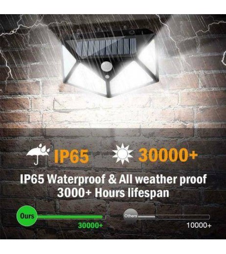 100 LED Solar Waterproof Power PIR Motion Sensor Wall Light Outdoor Garden Lamp