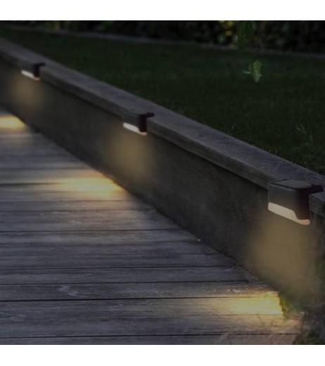4X Black Solar Step Light Waterproof Smart Light Control Outdoor Fence Light