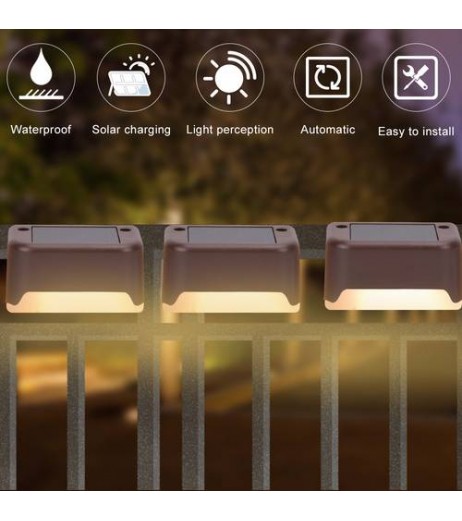 4X Solar Step Light Waterproof Smart Light Control Outdoor Fence Light Brown