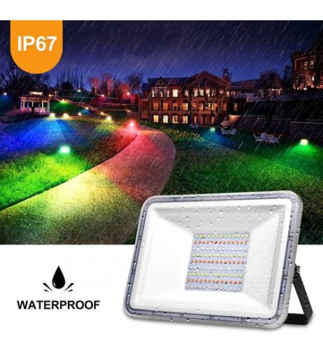 RGB LED Flood Light 100W Color Change Remote Control Outdoor Spotlight IP67