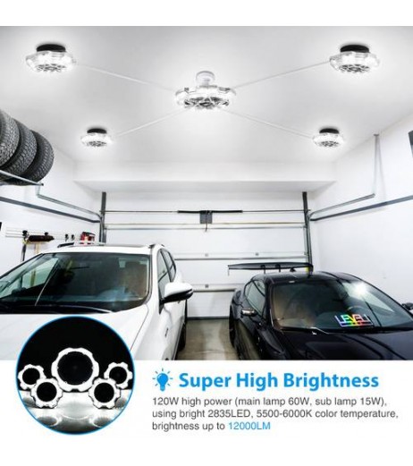 1/2/4x Garage Light Round 5-Head Lighting Ultra-high Brightness E26/E27 Silver