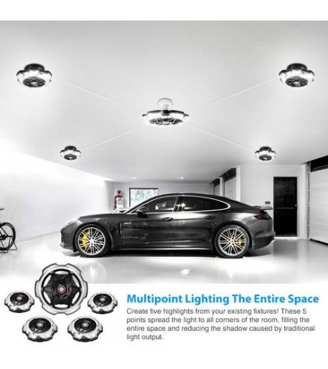 1/2/4x Garage Light Round 5-Head Lighting Ultra-high Brightness E26/E27 Black