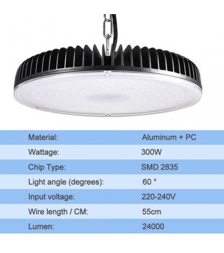 300W UFO LED High Bay Warehouse Industrial Lights Factory Cool White 220V