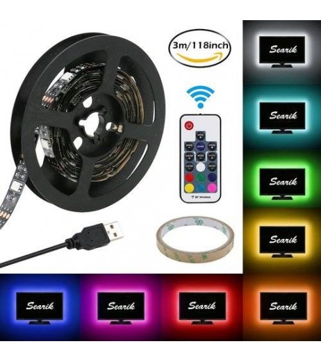 3M 5050 RGB 90 LED TV Strip Light Tape + 17 Keys Wireless Remote Control