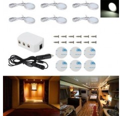 6x 12V Interior LED Spot Lights Car Charger Led Camper Caravan Cool White Lamps