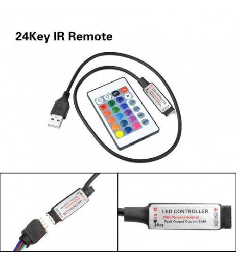 0.5M - 2M LED RGB TV Strip 30LED IP65 Wasserdicht+ MINI 24 Key USB Controller