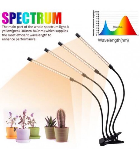 60W 5V Dimmable Four-tube Flat Clip Plant Light Full Spectrum Warm White Black