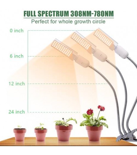 60W 5V Dimmable Three-head Flat Clip Corn Plant Light Full Spectrum Silver