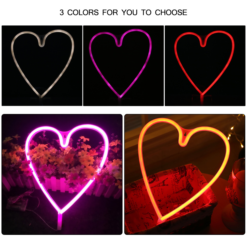 Creative LED Heart Shape Neon Night Light Wall Lamp Holiday Decorations